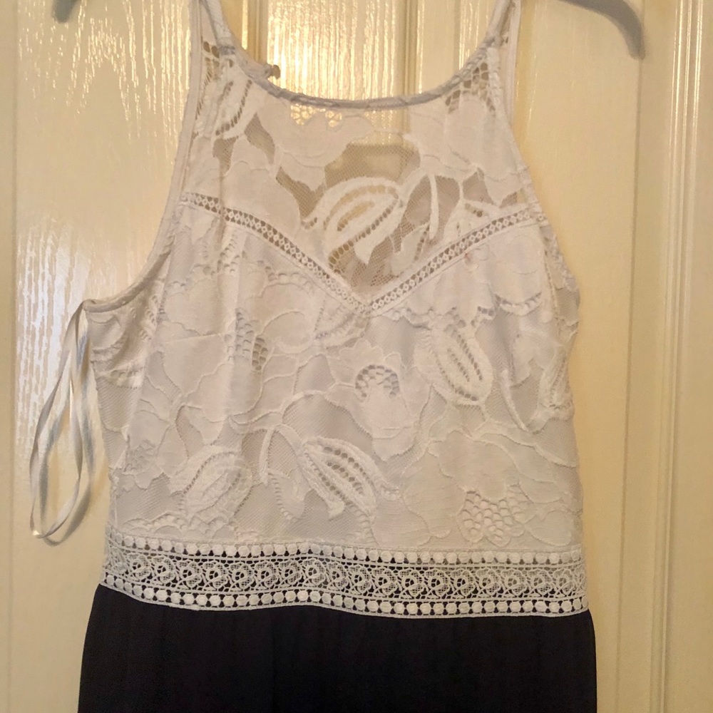 Off white with navy blue dress